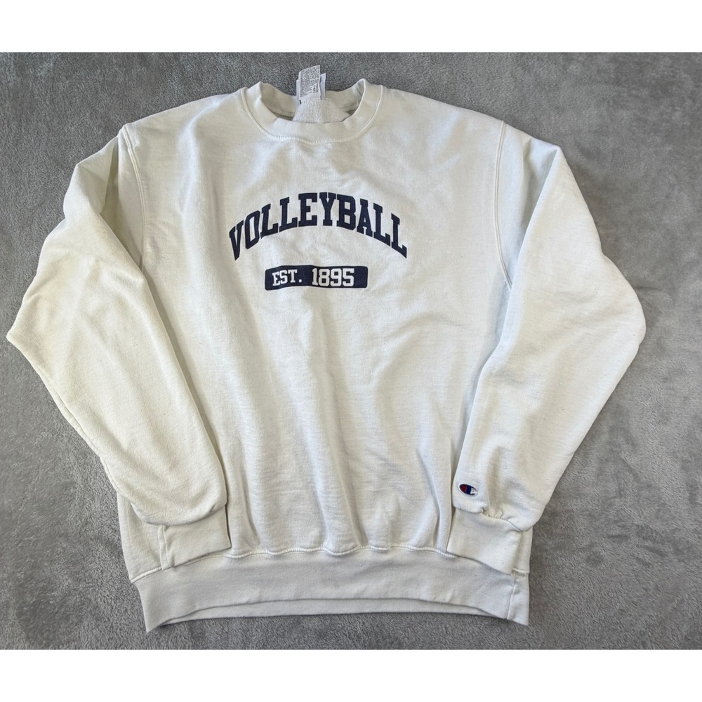 Champion Sweatshirt Mens Large White Volleyball Graphic Est 1895 Eco Authentic